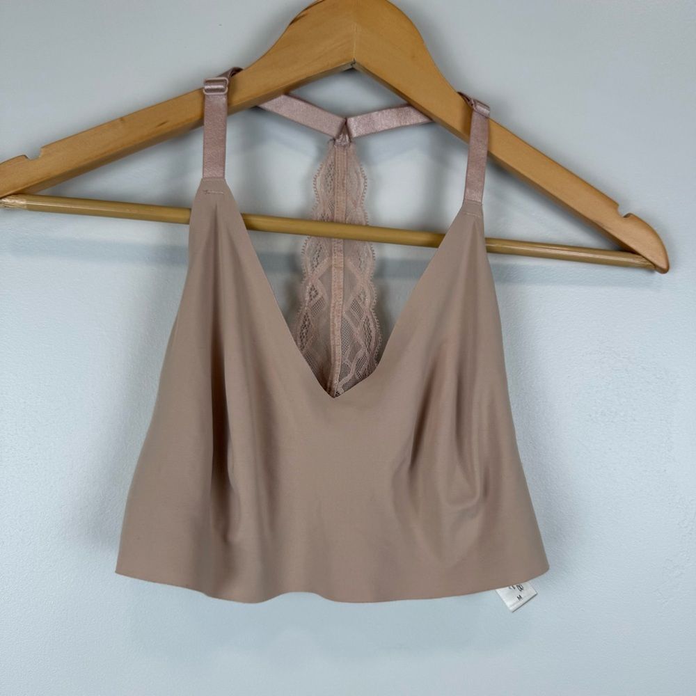 True & co True Body Triangle Lace Racerback Bra Size Medium Nude Women's